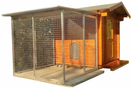 casetta+cane+riscaldata Box Per Cane In Legno Con Gabbia Sgambatoio di Rete Zincata In Estrno