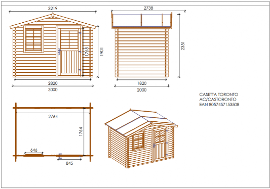 casetta in legno mod. Toronto misure ingombri