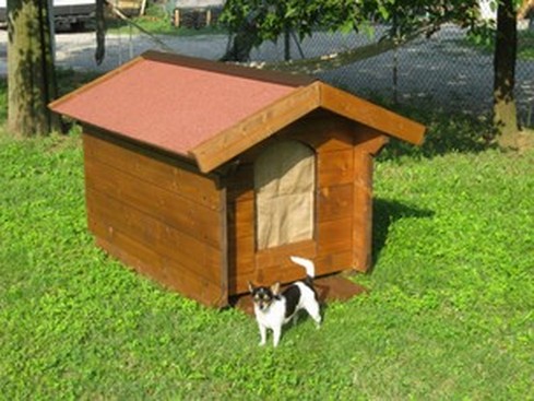 Box per cani in legno artigianale con zona coperta e pavimento rialzato realizzato da Falegnameria Serena.