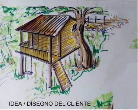 disegno aquarello di un progetto casetta su palafitta